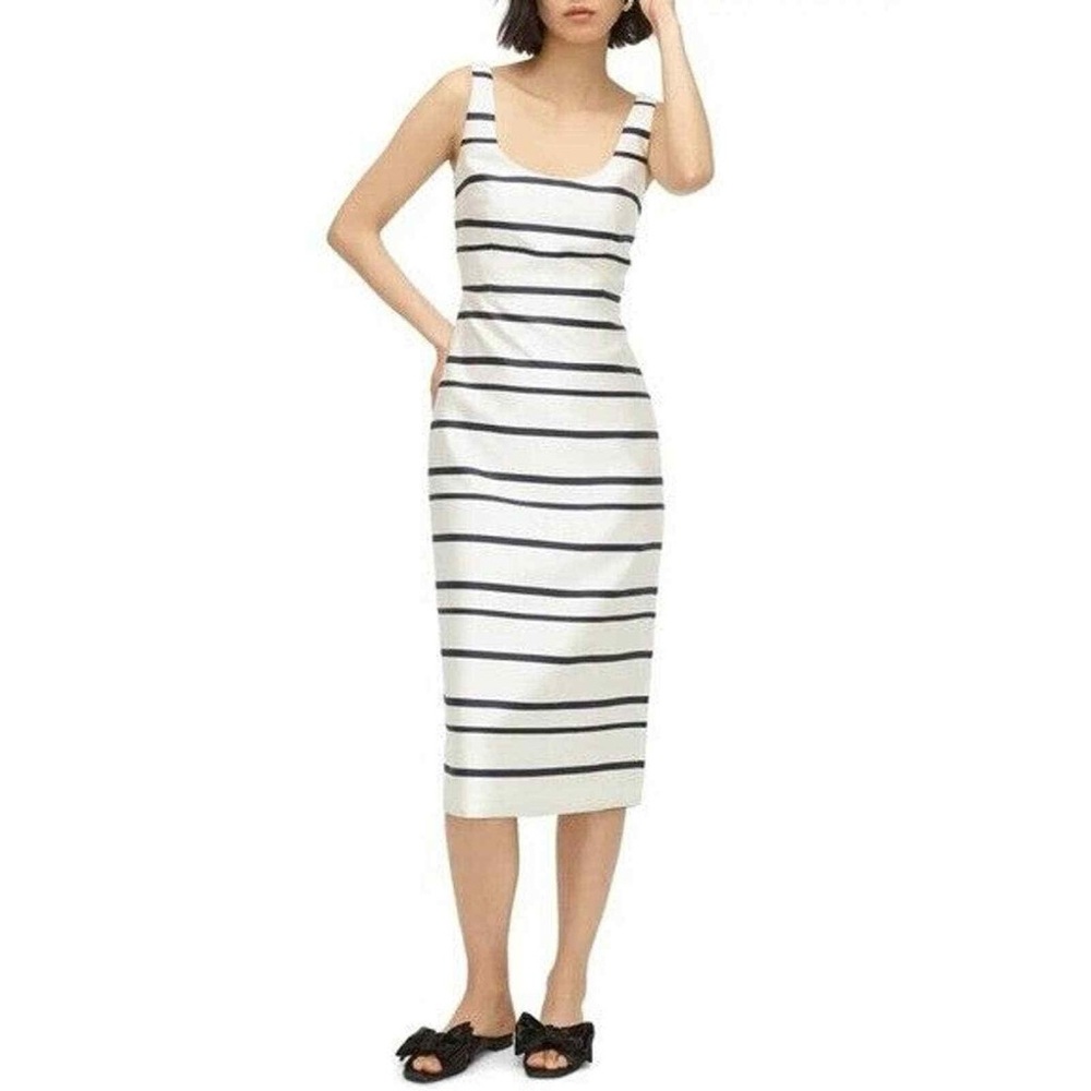 J Crew Jacquard Stripe Midi Dress Scoop Neck Sz 14 
Navy & Ivory